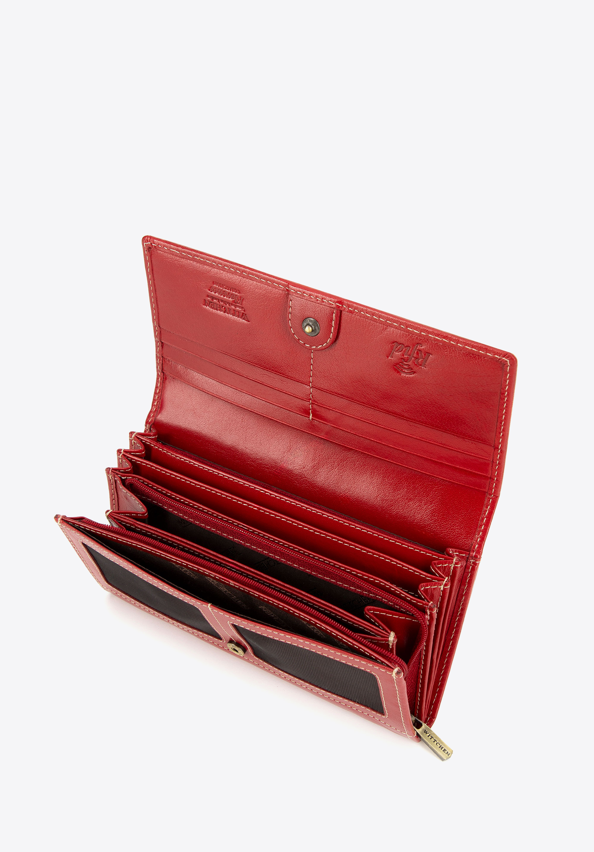 Damen-Ledergeldbörse mit Nahtdetail, rot, 14-1-122-L3, Bild 1