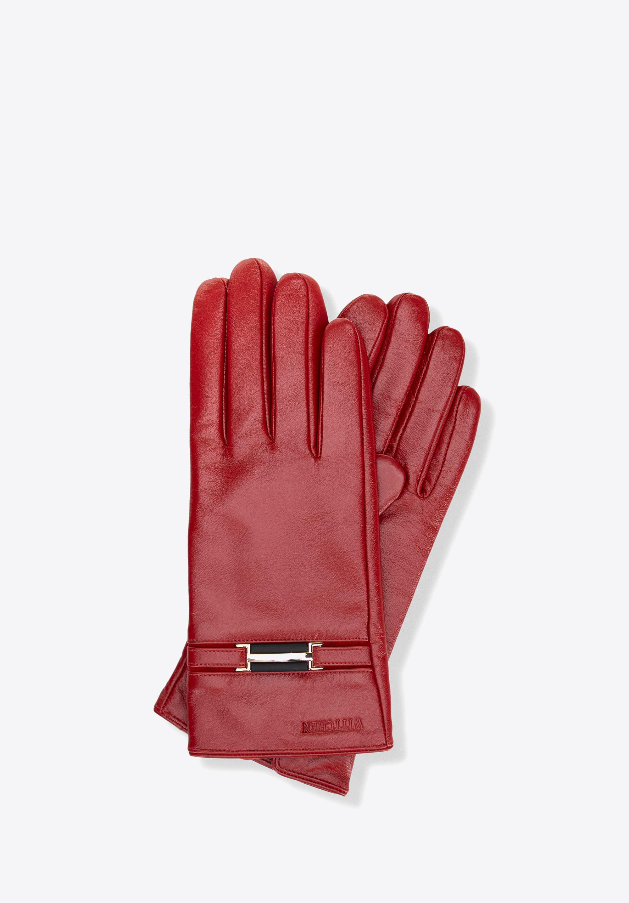 Damen-Lederhandschuhe mit dekorativem Riemendetail, rot, 44-6A-059-3-M, Bild 1