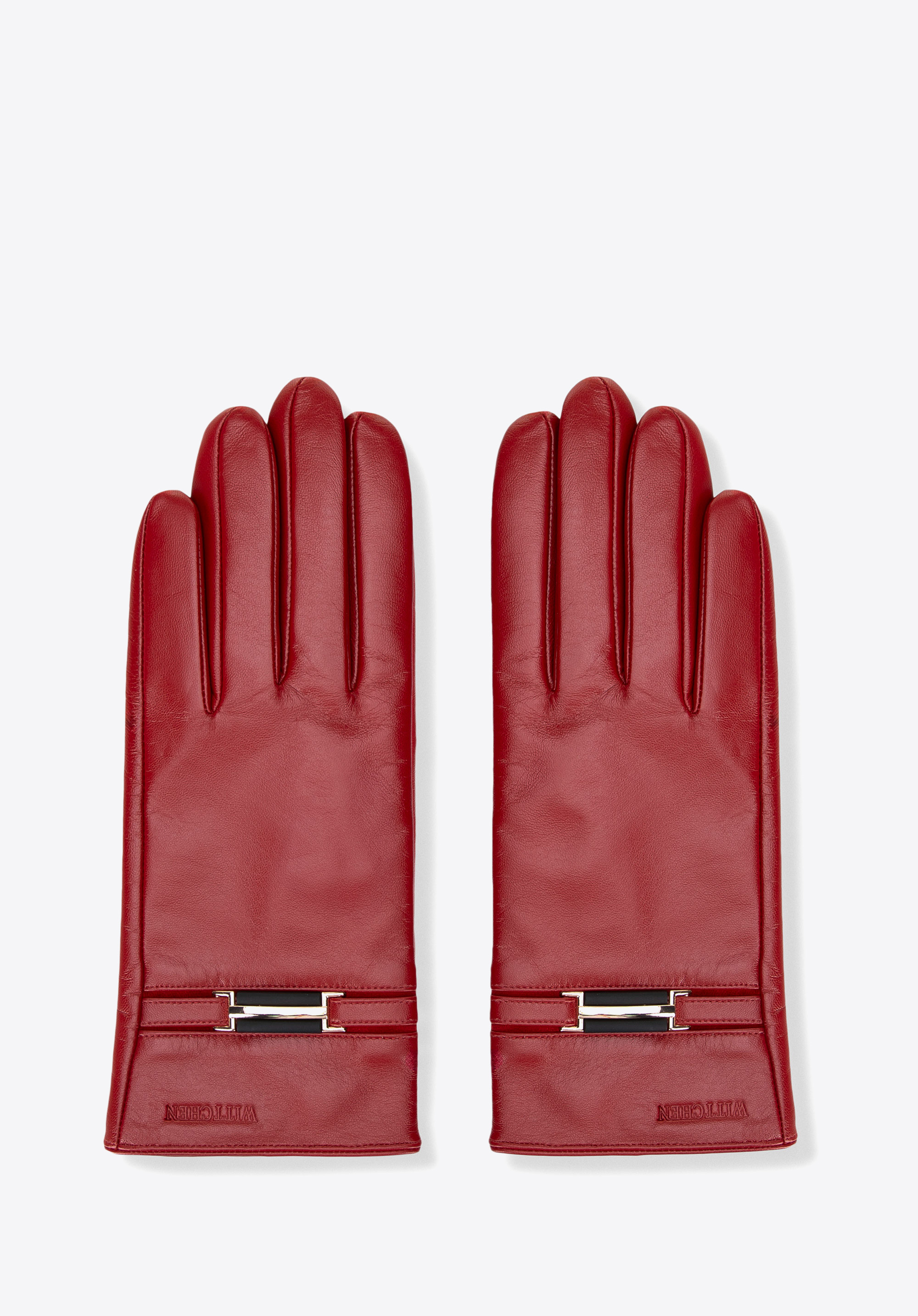 Damen-Lederhandschuhe mit dekorativem Riemendetail, rot, 44-6A-059-3-M, Bild 1