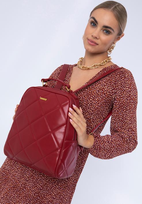 Damen-Rucksack aus gestepptem Öko-Leder, rot, 97-4Y-620-5, Bild 15