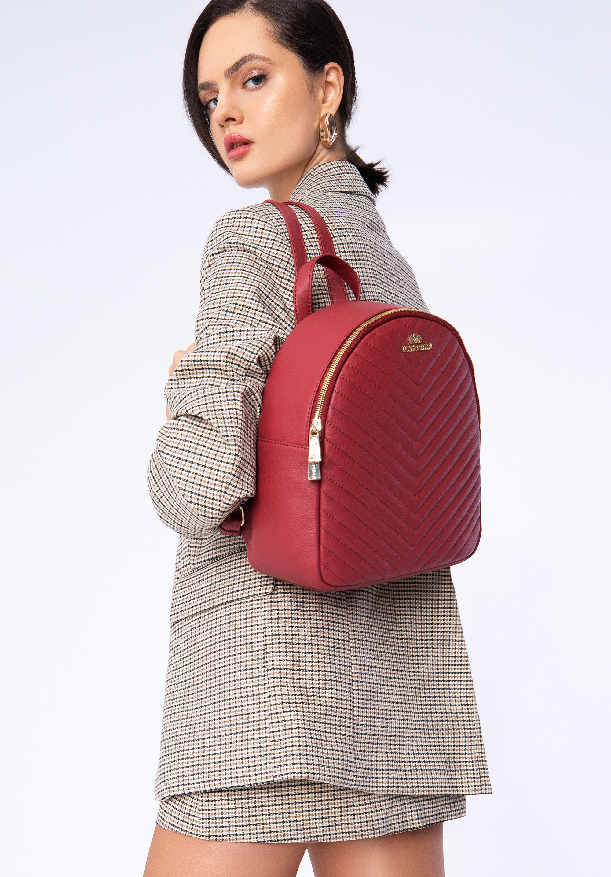 Damen-Rucksack-Geldbörse aus gestepptem Leder, rot, 97-4E-030-3, Bild 1