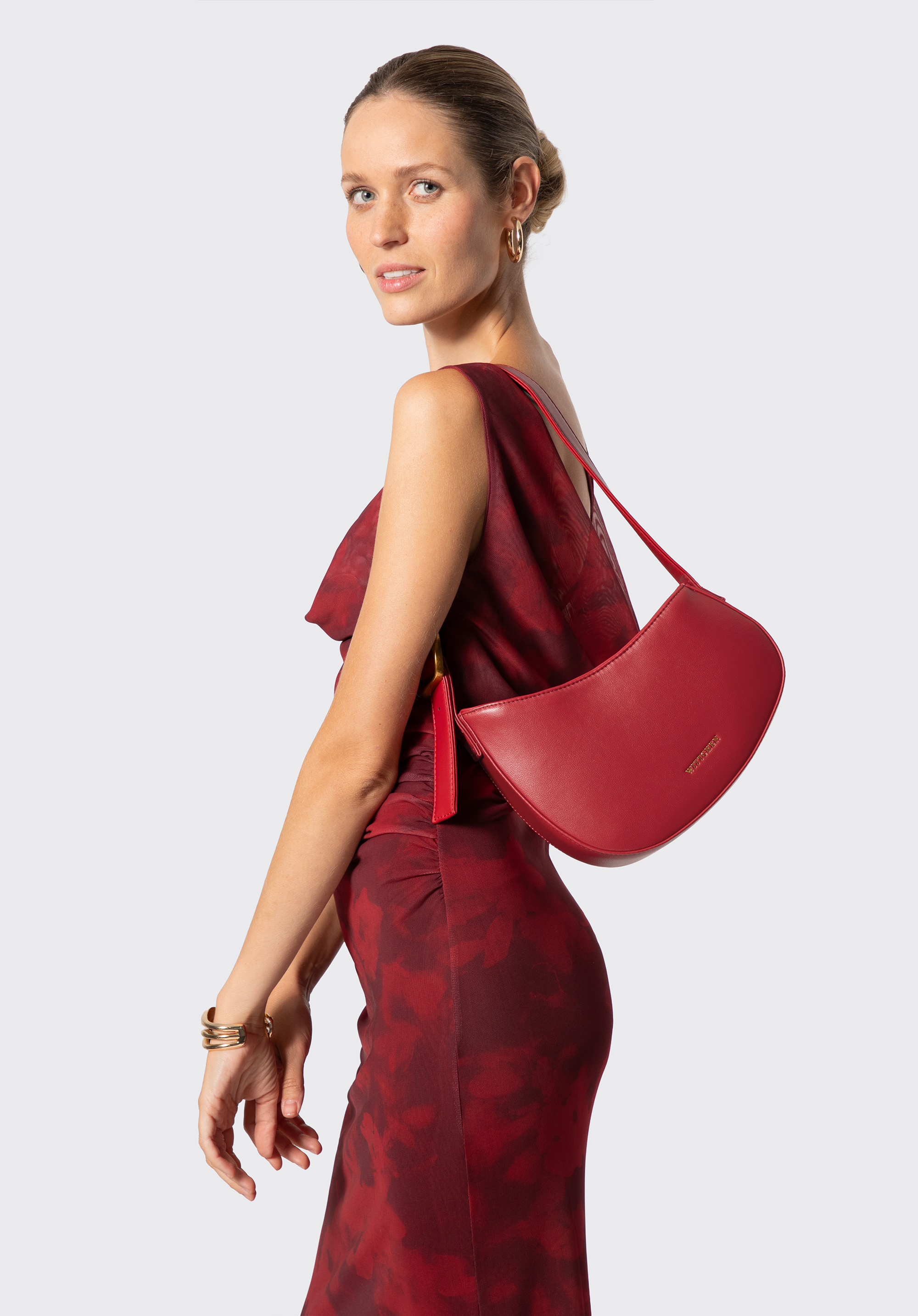 Damen-Schultertasche mit dekorativer Schnalle, rot, 103-4Y-517-3, Bild 1