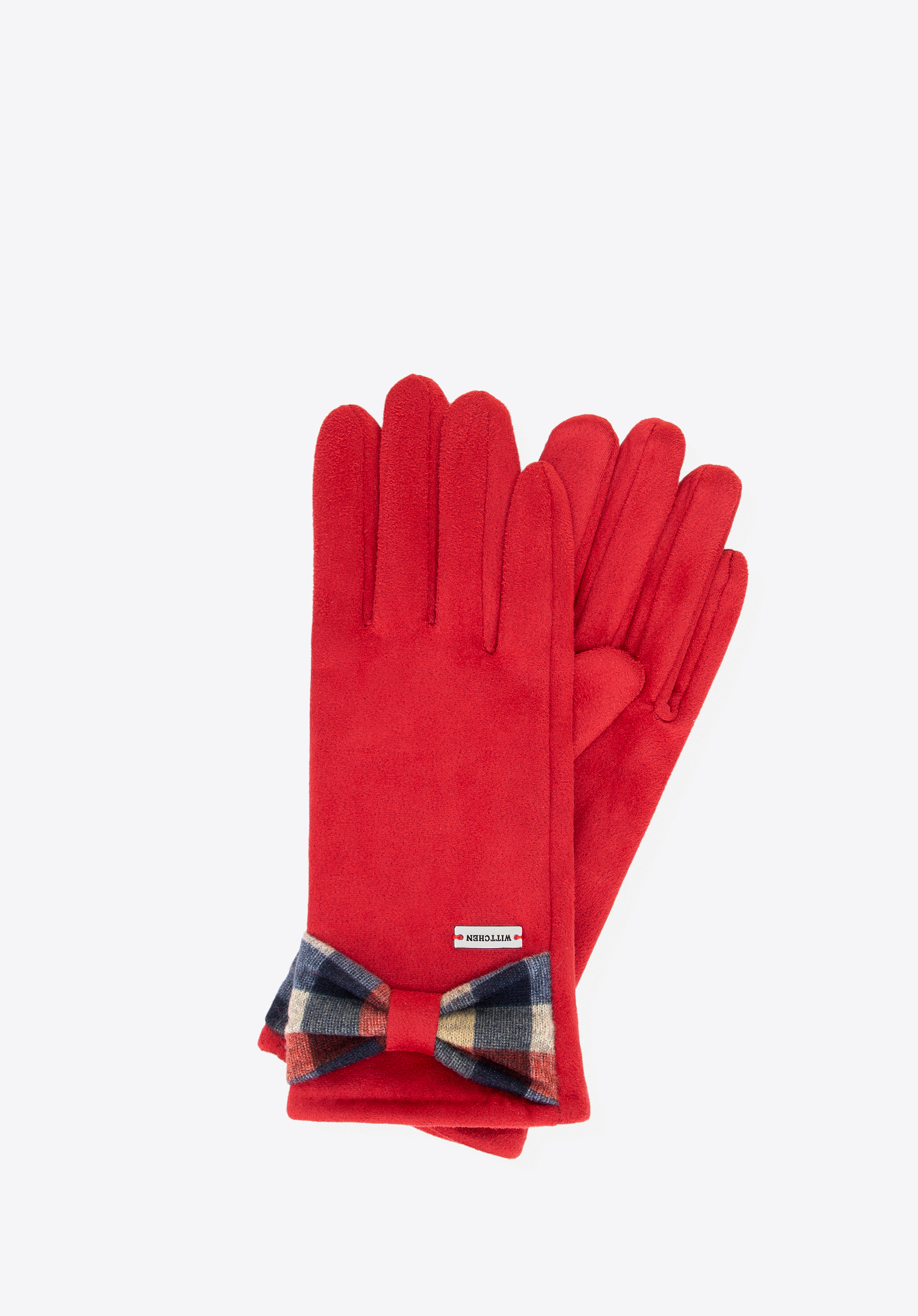 Damenhandschuhe mit karierter Schleife, rot, 39-6P-053-3-S_M, Bild 1