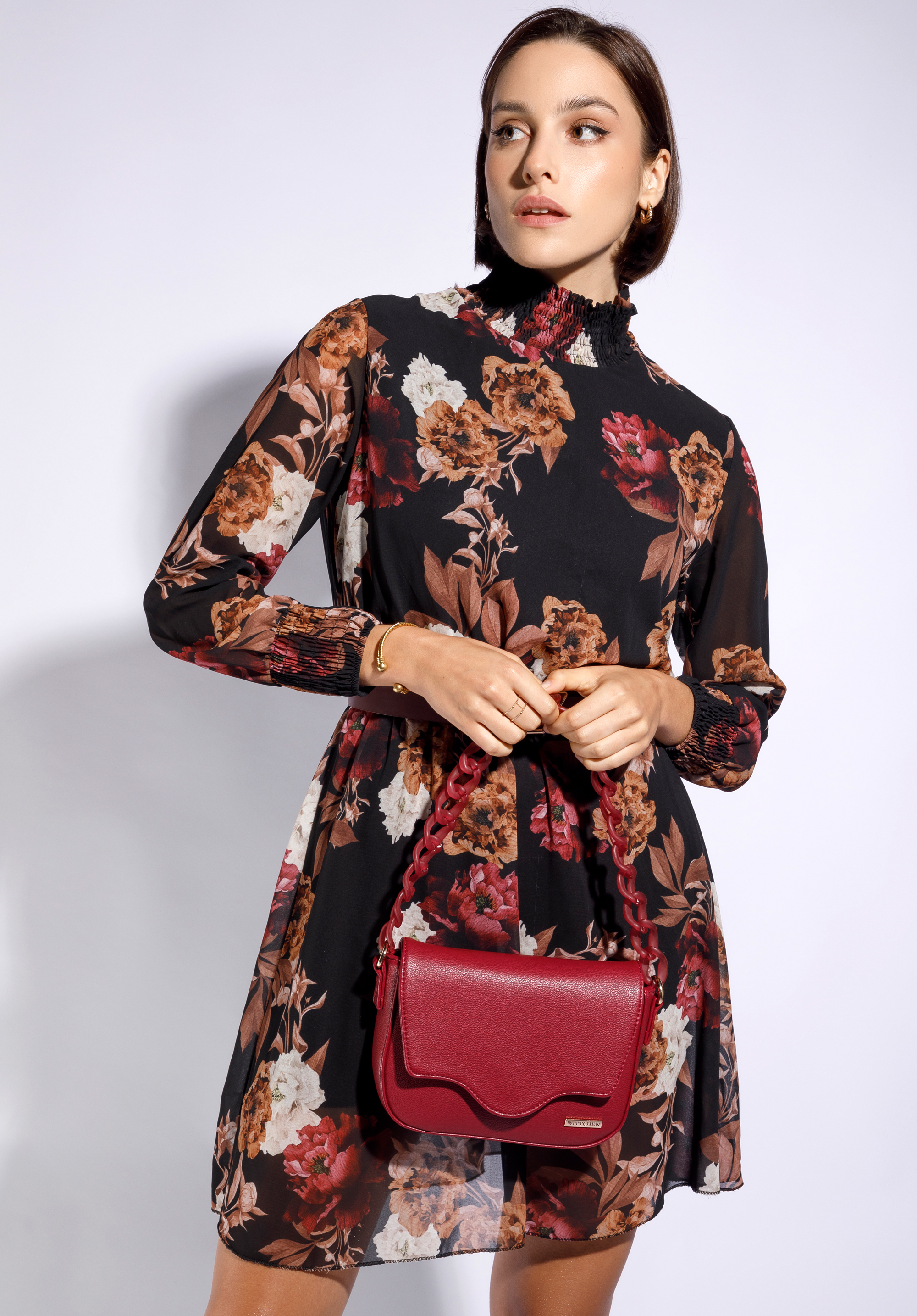 Damenhandtasche mit Kunststoffkette, rot, 95-4Y-408-3, Bild 1