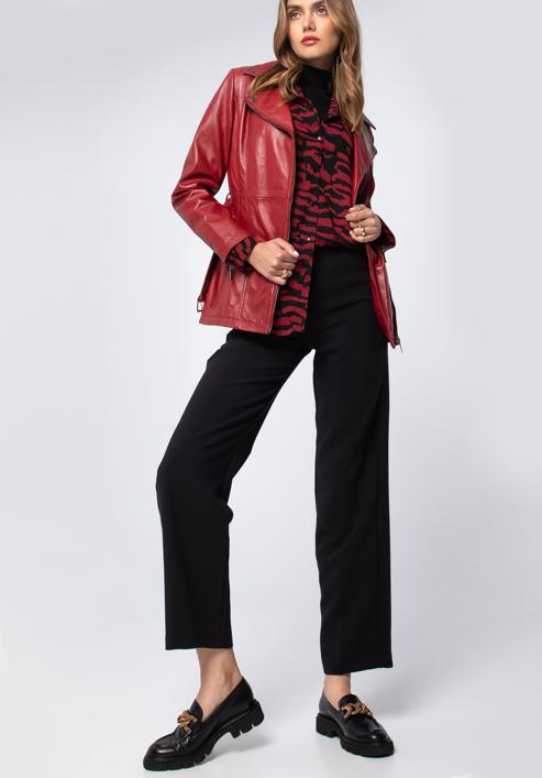 Damenjacke aus Leder mit Gürtel, rot, 97-09-803-3-L, Bild 6