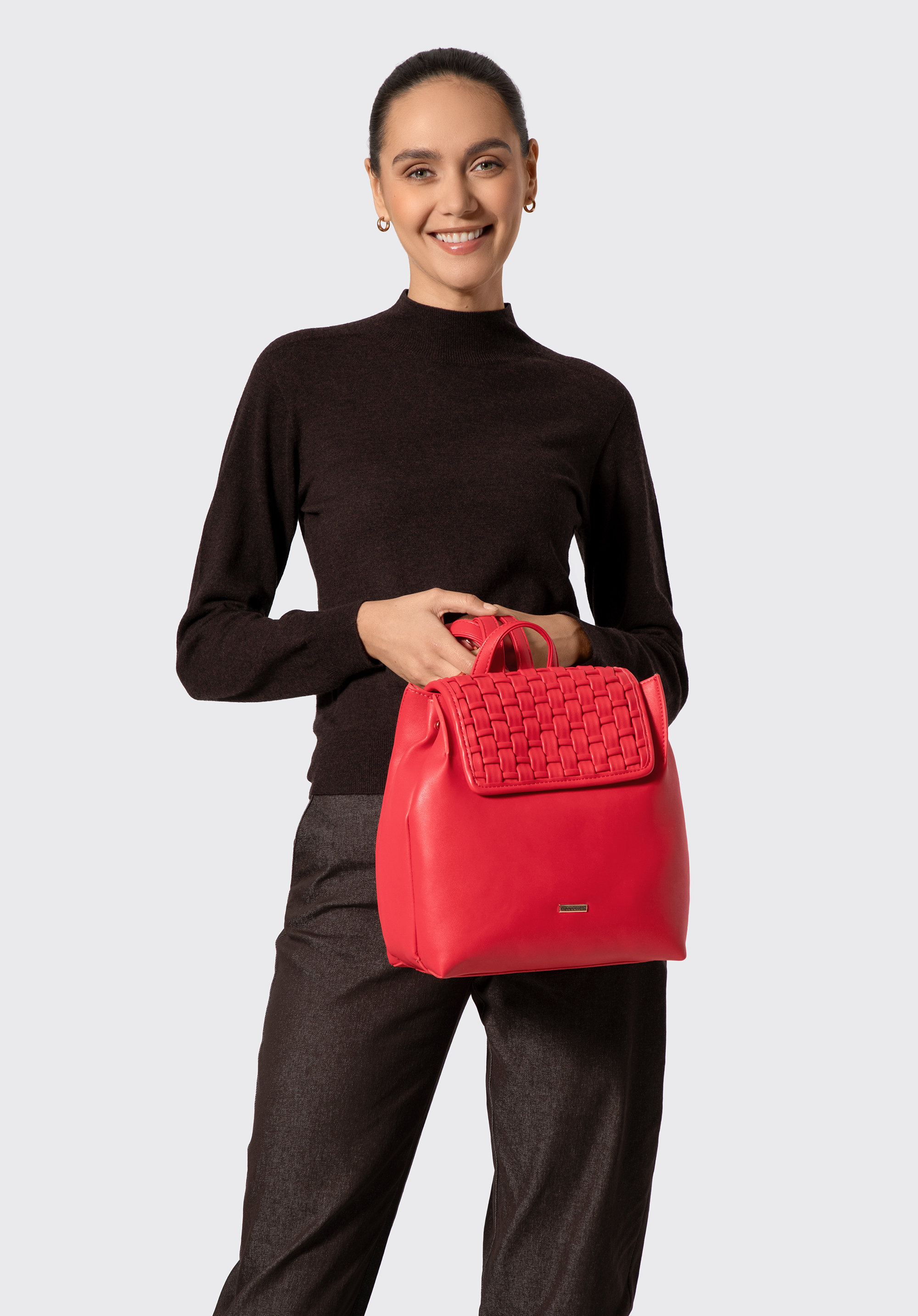 Damenrucksack mit gewebter Klappe, rot, 94-4Y-609-3, Bild 1