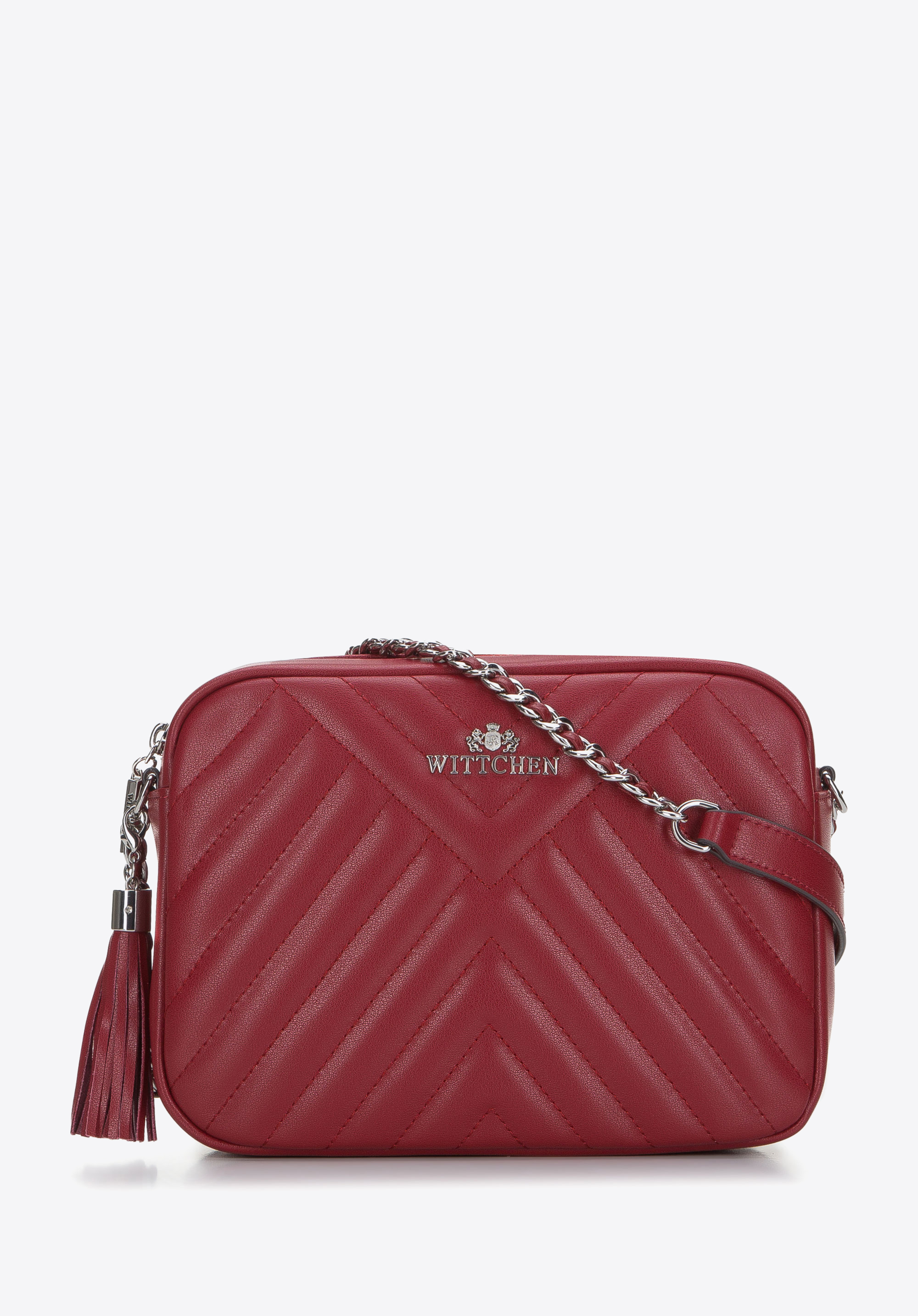 Gesteppte Umhängetasche aus Leder mit Kette, rot, 29-4E-007-13, Bild 1