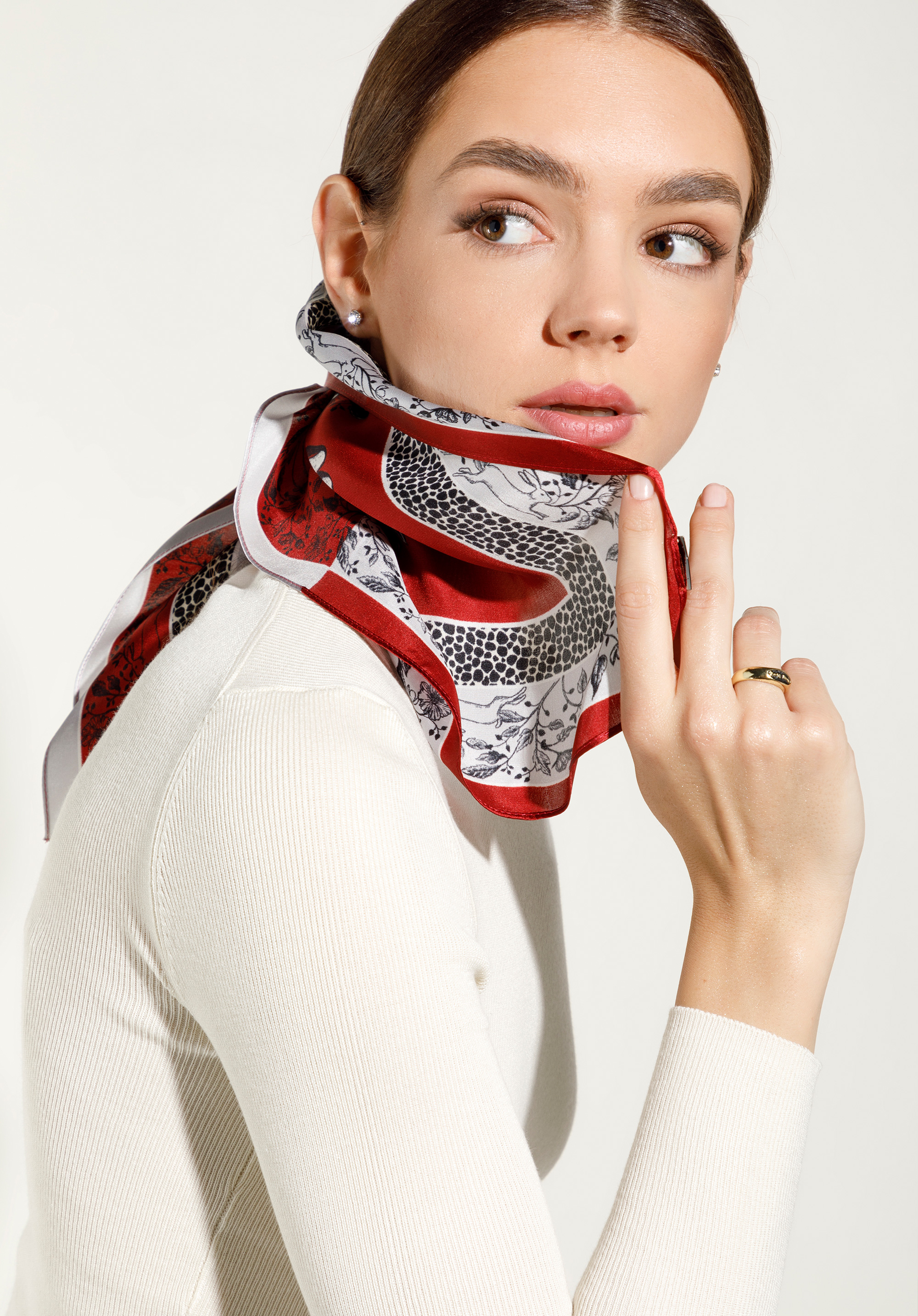 Gemustertes Seidentuch für Damen, rot-grau, 95-7D-S01-X12, Bild 1