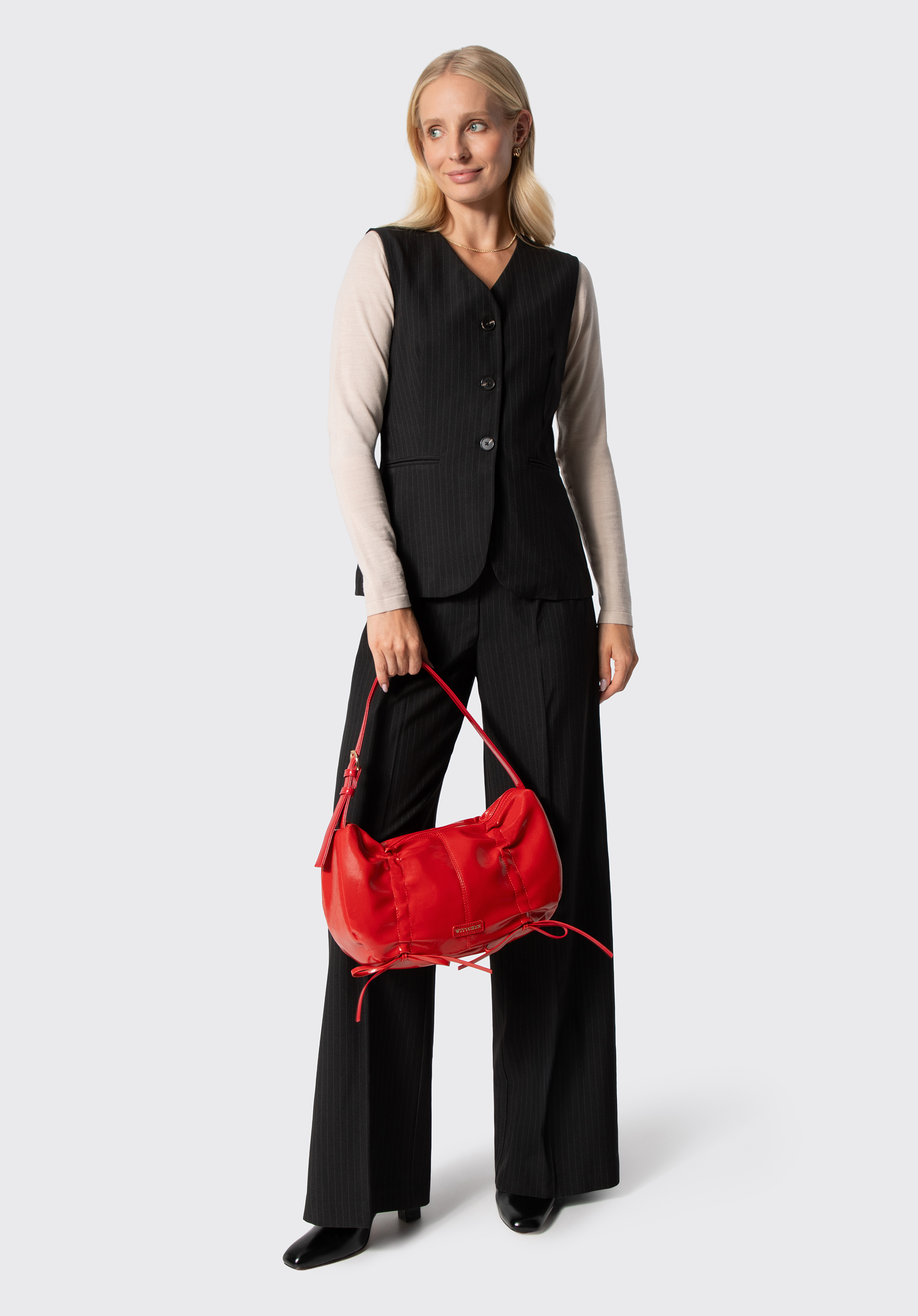Große Damen-Baguette-Tasche mit dekorativer Raffung, rot, 103-4Y-527-33, Bild 1