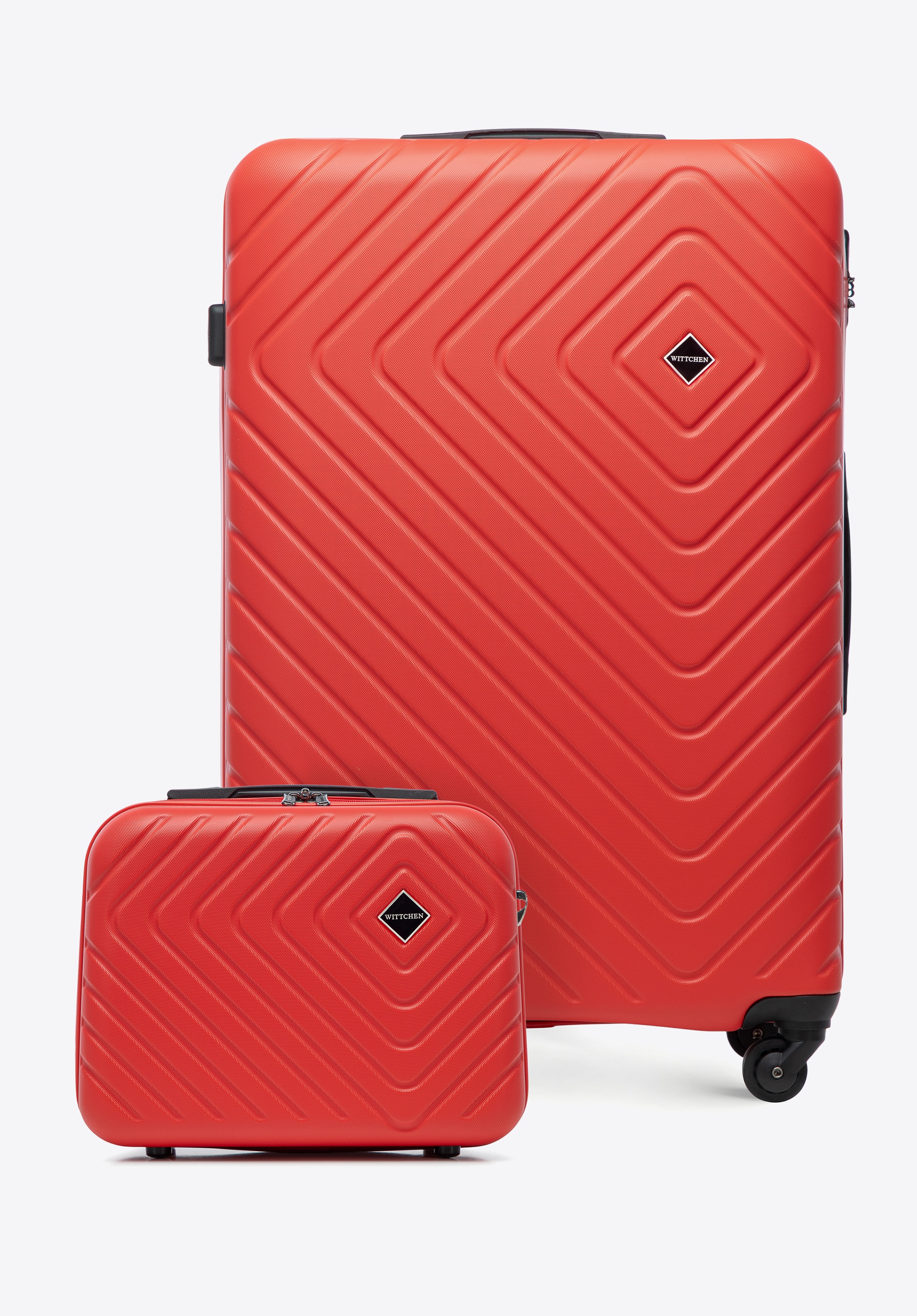 Großer ABS-Koffer und Kosmetikkoffer mit geometrischer Prägung, rot, 56-3A-753-30K, Bild 1