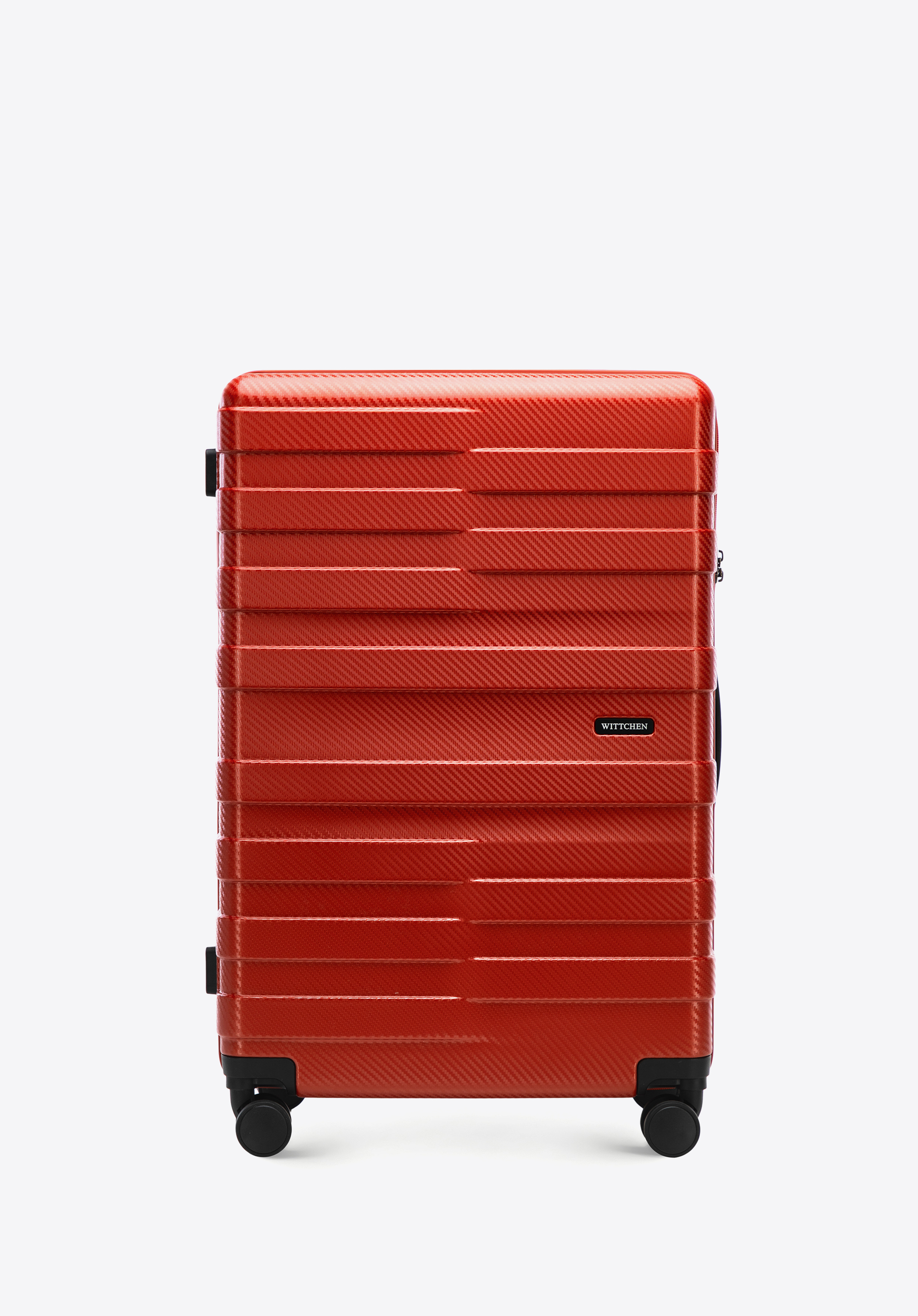 Großer Polycarbonat-Koffer und Kosmetikkoffer mit horizontalen Streifen, rot, 56-3P-583-30K, Bild 1