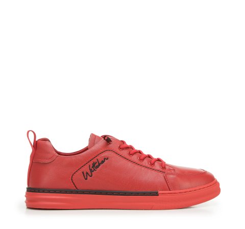 Herren-Sneakers aus Leder mit Stickerei, rot, 94-M-951-1-39, Bild 1
