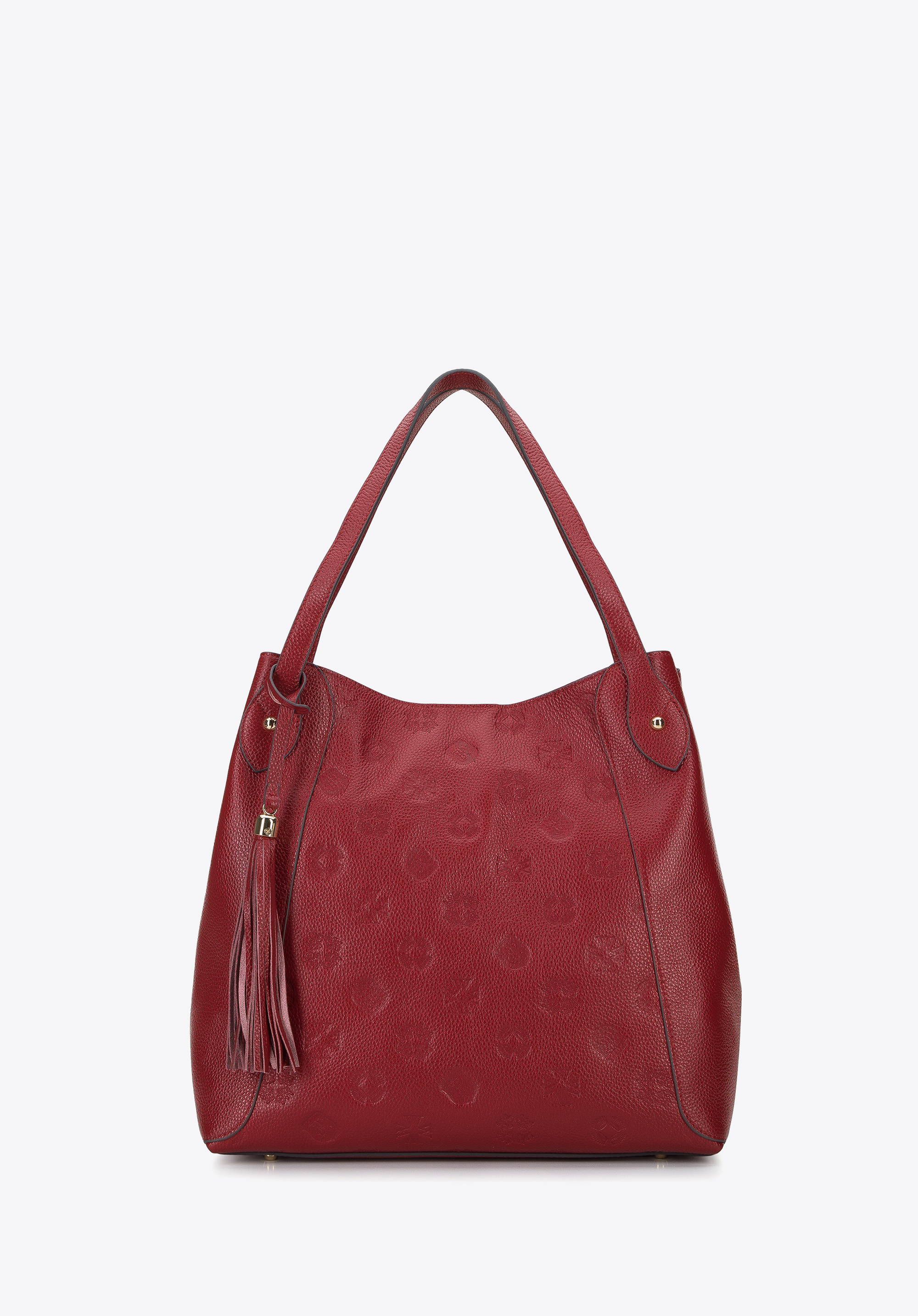 Beuteltasche aus Leder mit Monogramm und Quaste, rot, 96-4E-607-3, Bild 1