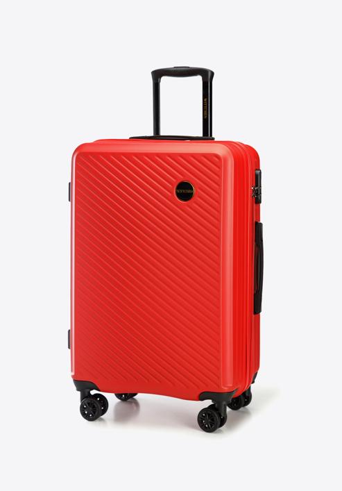 Mittelgroßer Koffer aus ABS mit diagonalen Streifen, rot, 56-3A-742-30, Bild 4