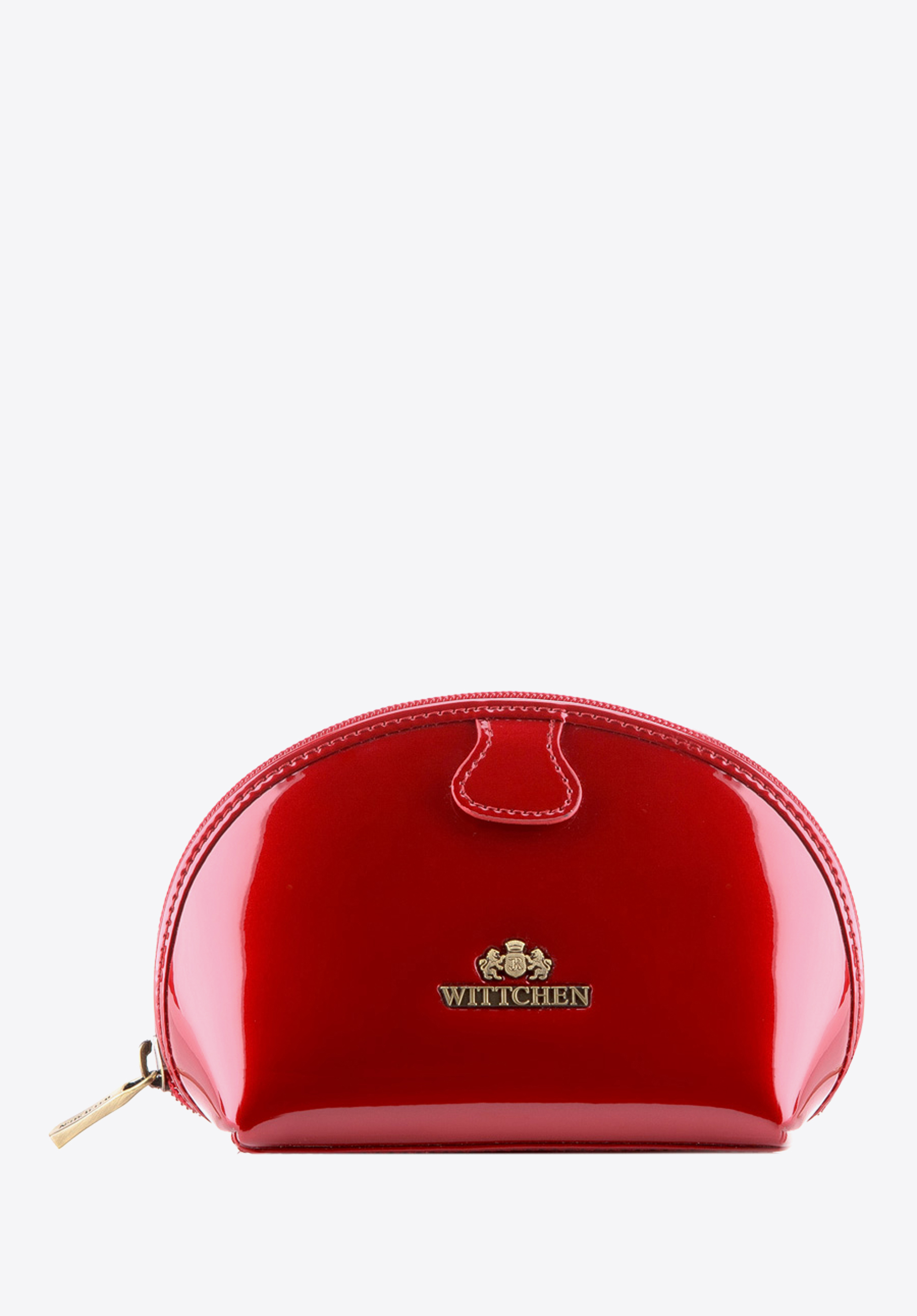 Halbrunde Kosmetiktasche aus lackiertem Leder, rot, 25-3-005-3, Bild 1