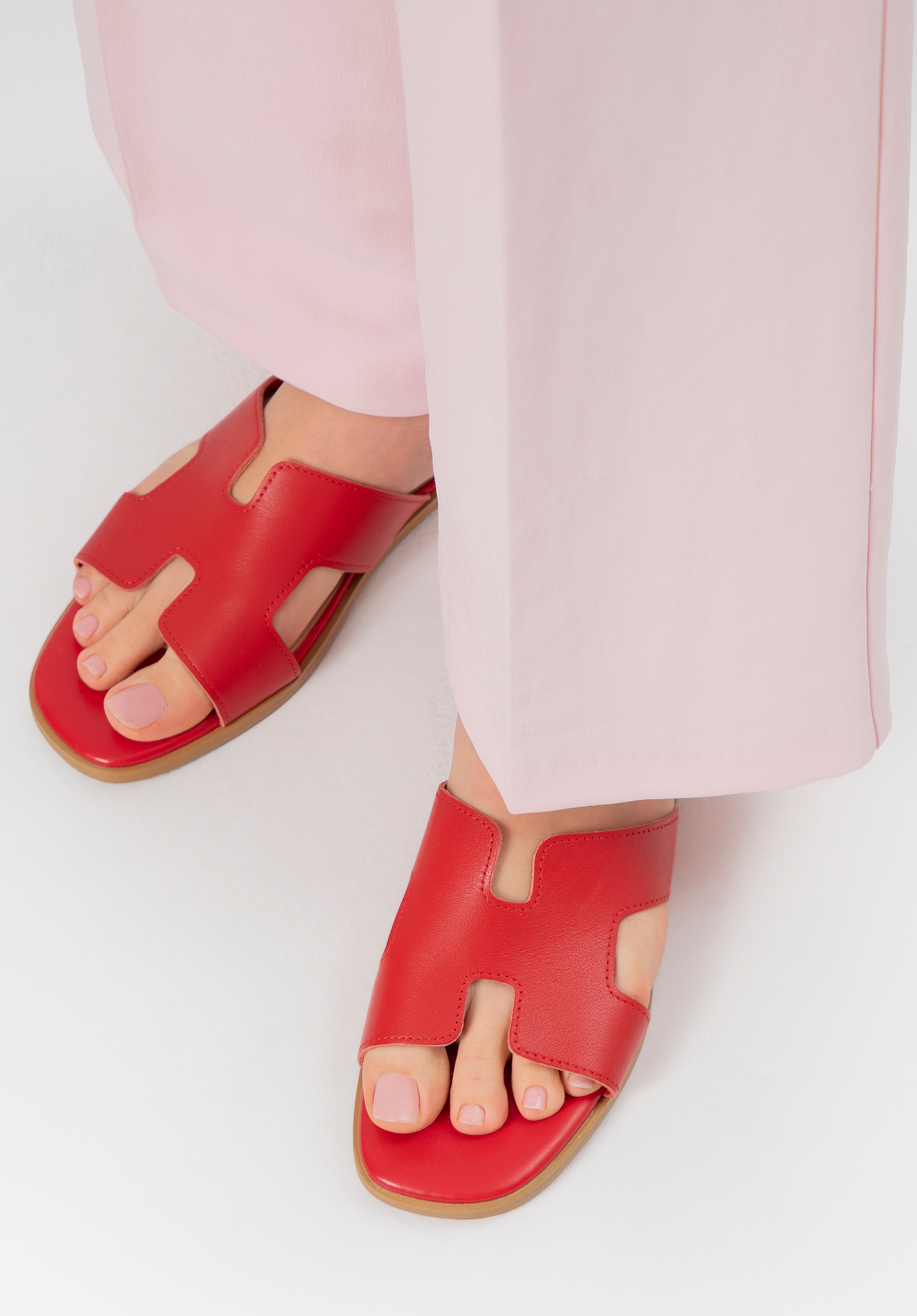 Ledersandalen mit H-förmigem Ausschnitt, rot, 100-D-851-P-40, Bild 1