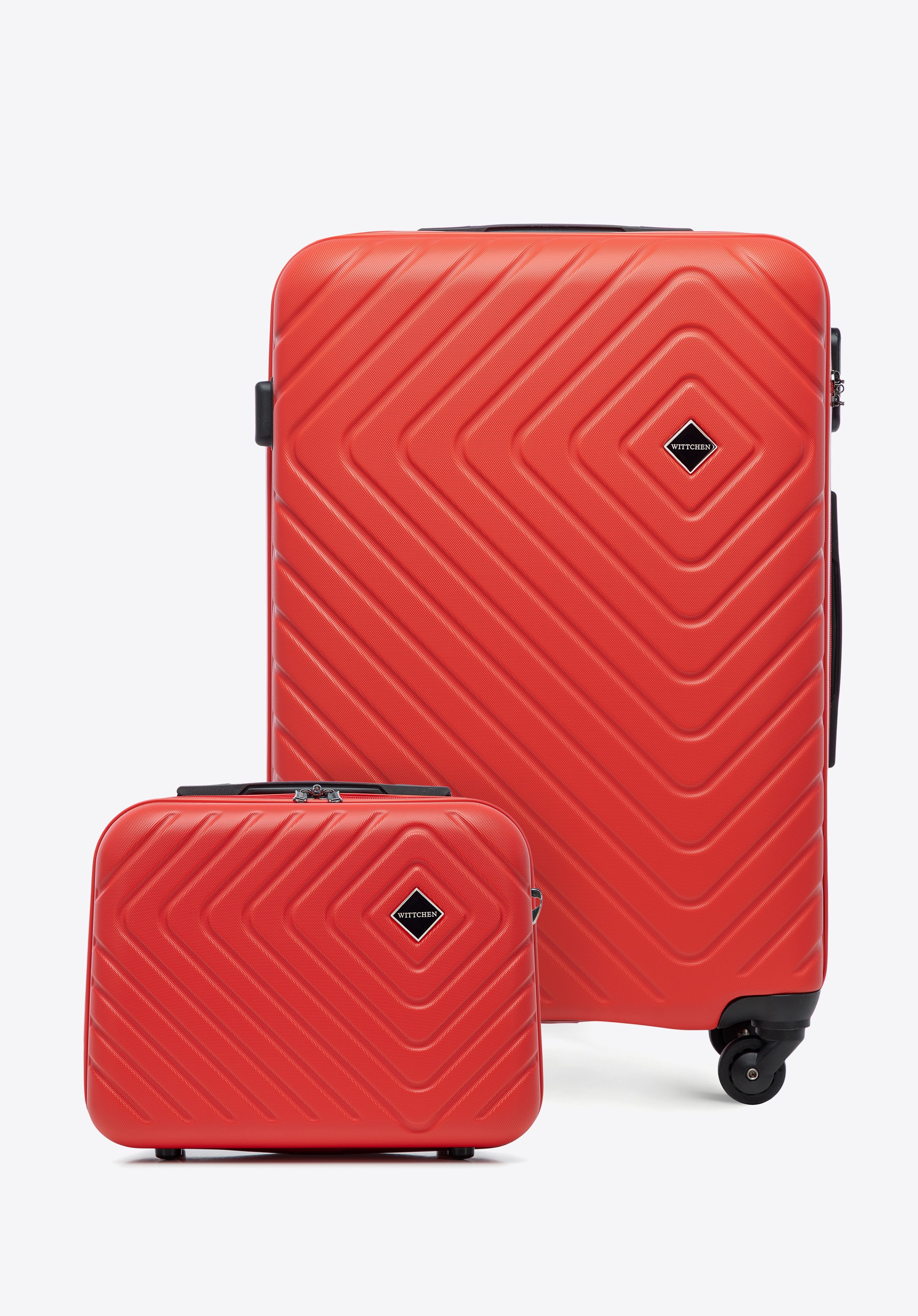 Mittelgroßer ABS-Koffer und Kosmetikkoffer mit geometrischer Prägung, rot, 56-3A-752-30K, Bild 1