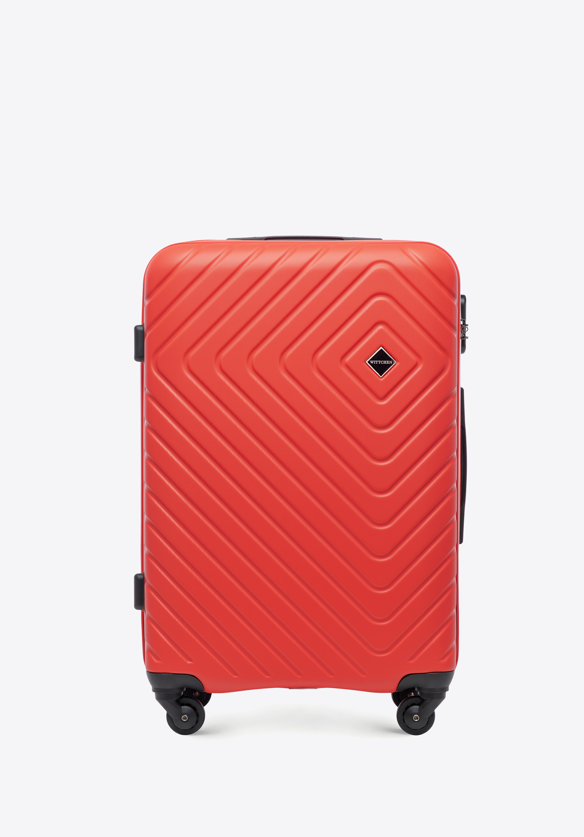 Mittelgroßer Koffer aus ABS mit geometrischer Prägung, rot, 56-3A-752-30, Bild 1