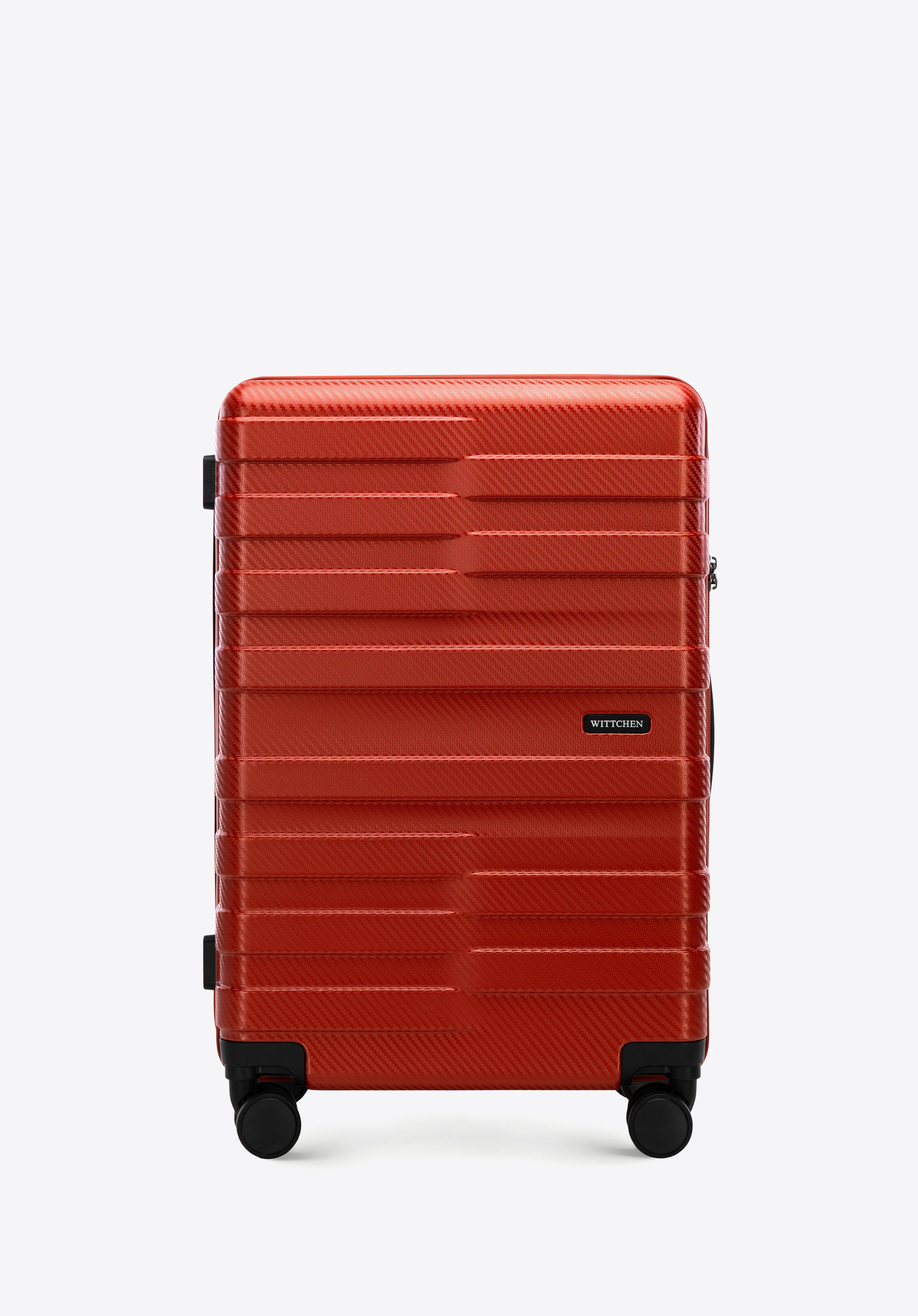 Mittelgroßer Polycarbonat-Koffer und Kosmetikkoffer mit horizontalen Streifen, rot, 56-3P-582-30K, Bild 1