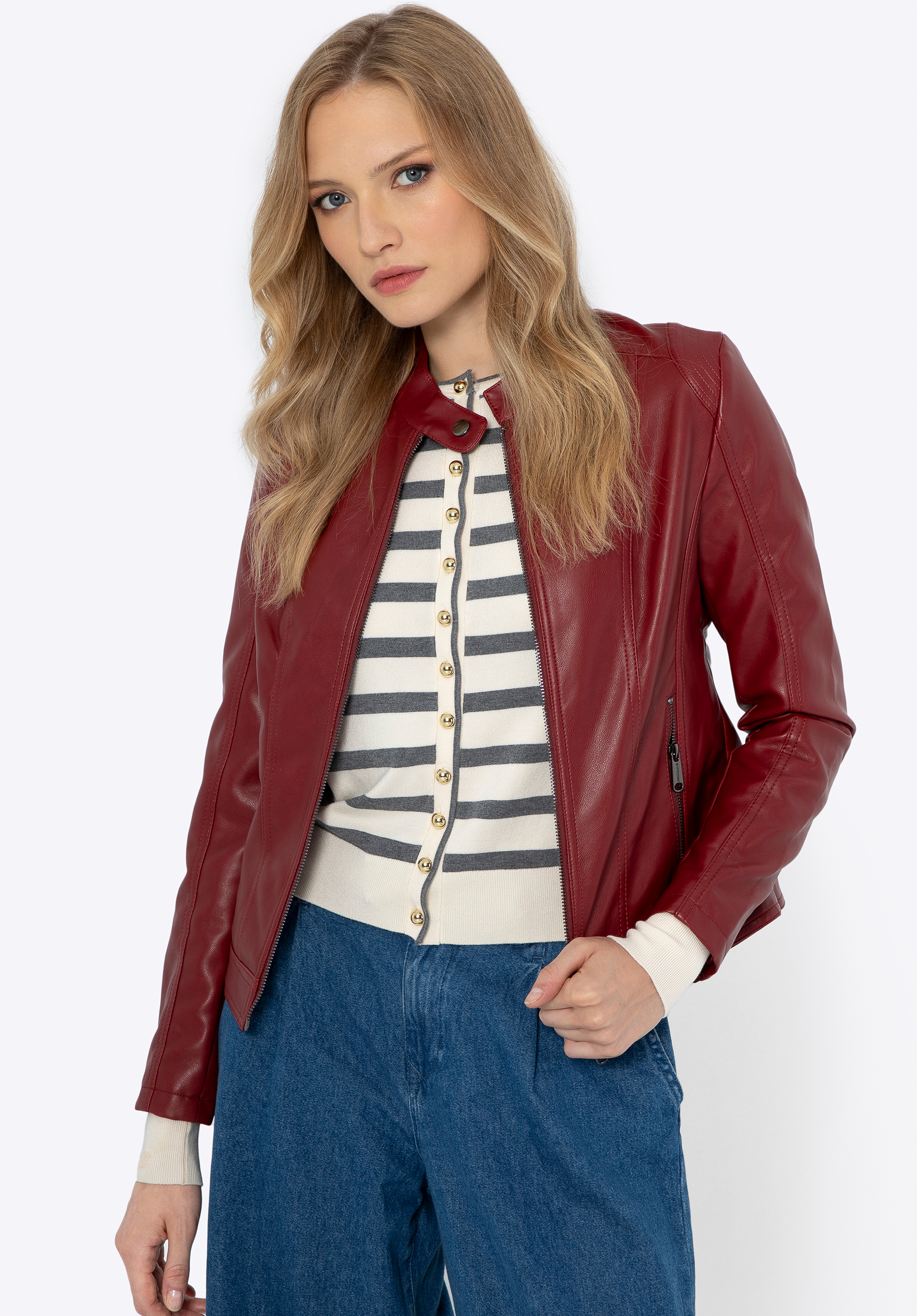 Ökologische Damen-Lederjacke in Taillenlänge, rot, 99-9P-104-3-S, Bild 1