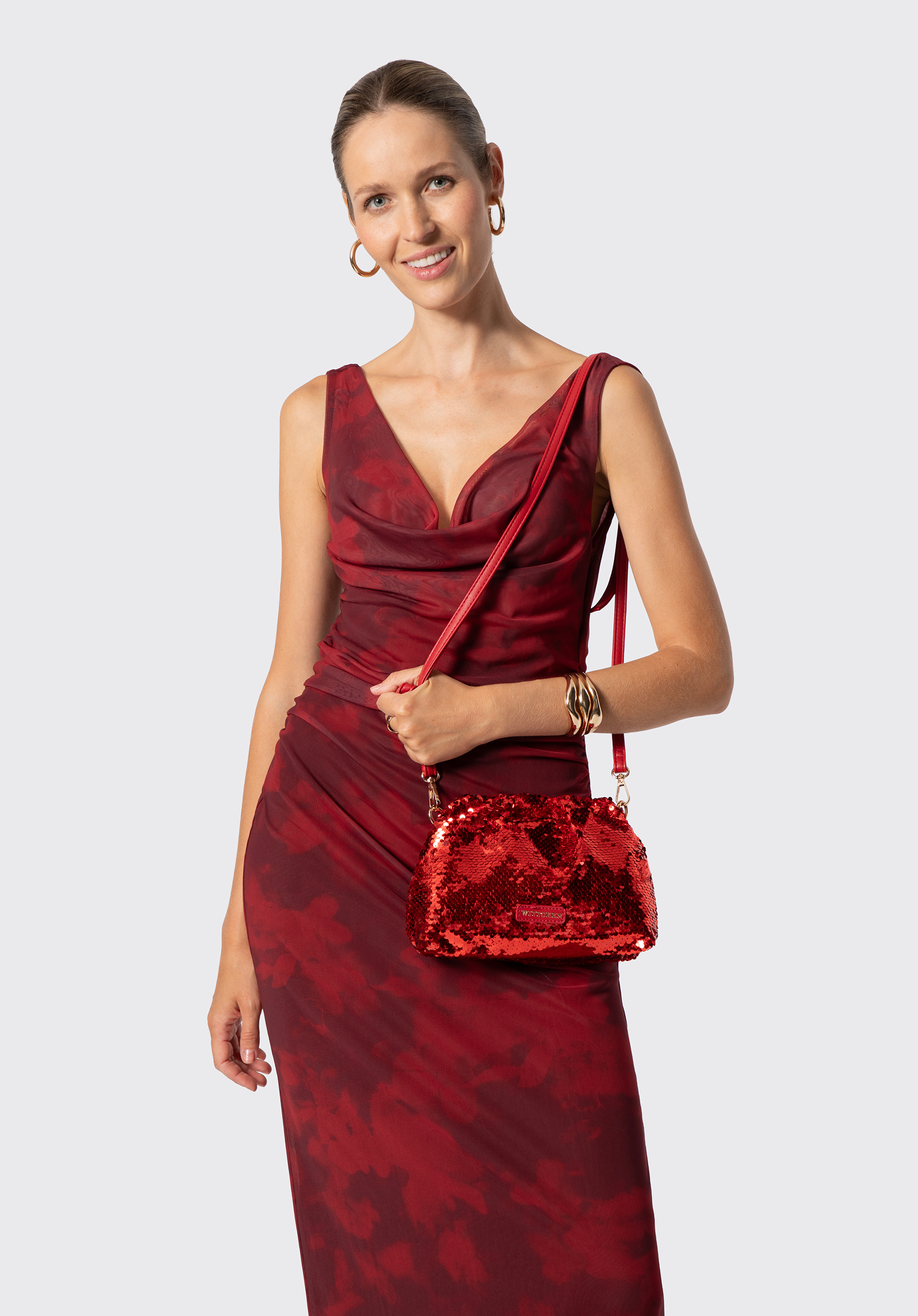 Paillettenbesetzte Clutch für Damen mit verstellbarem Riemen, rot, 103-4Y-525-33, Bild 1