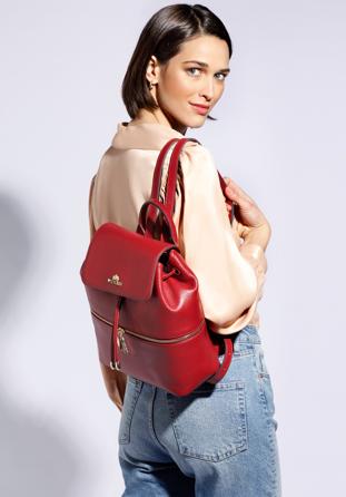 Damenrucksack aus Leder mit horizontalem Reißverschluss, rot, 96-4E-632-3, Bild 1