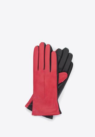 zweifarbige Damenhandschuhe aus Leder, rot-schwarz, 39-6-649-3-S, Bild 1