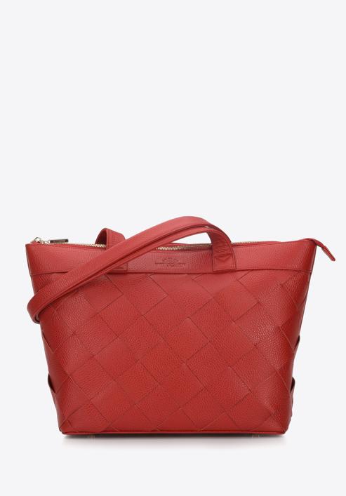 Shopper-Tasche aus Echtleder mit Flechtmuster, rot, 94-4E-902-0, Bild 1