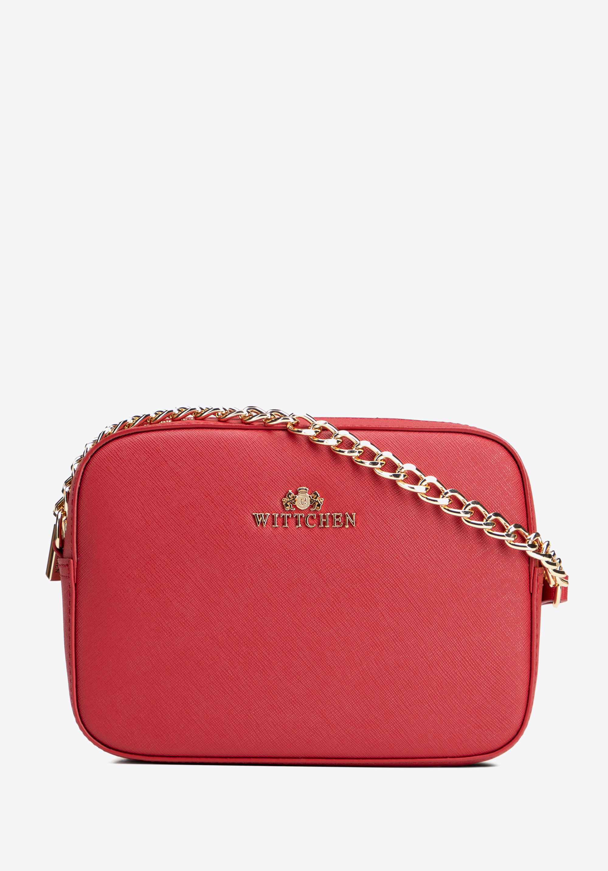 Umhängetasche aus Saffiano-Leder mit Kette, rot, 29-4E-019-3, Bild 1