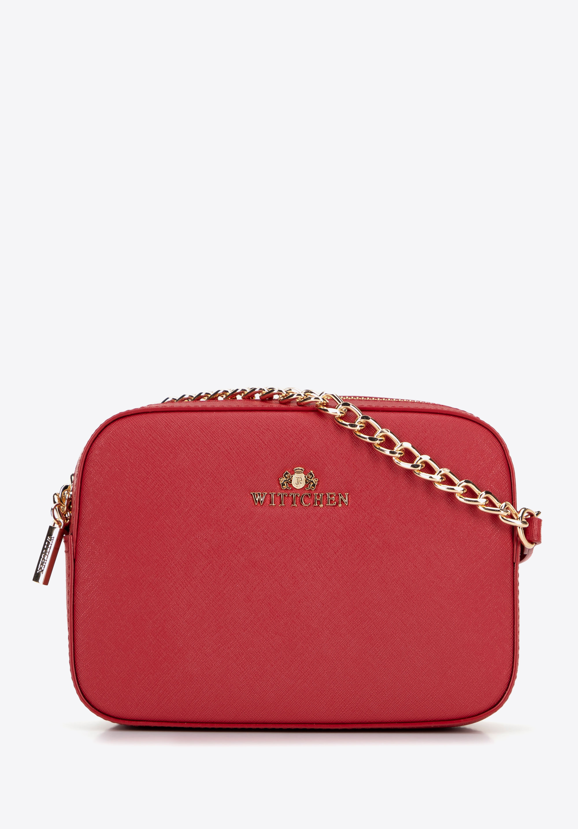Umhängetasche aus Saffiano-Leder mit Kette, rot, 29-4E-019-3, Bild 1