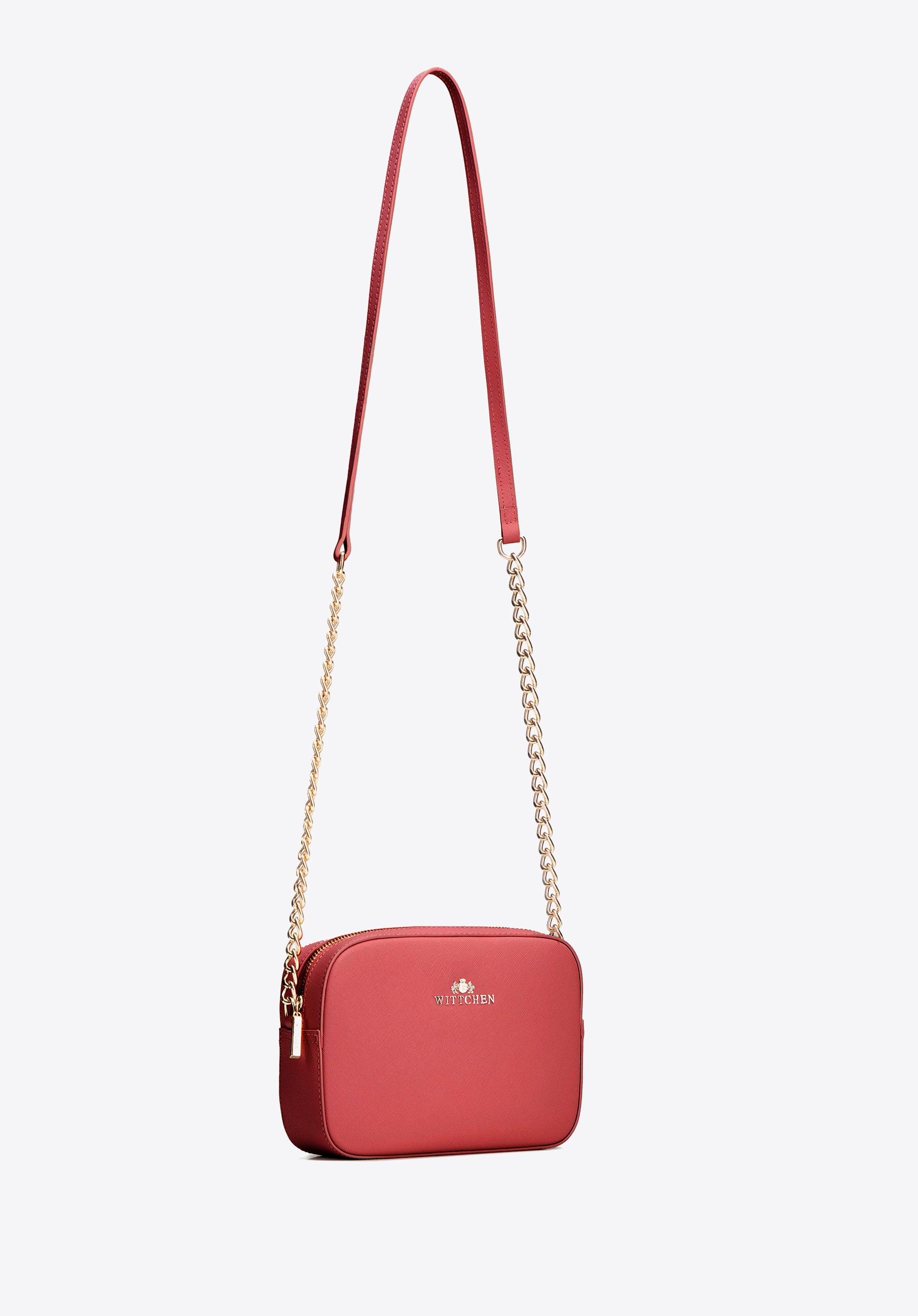 Umhängetasche aus Saffiano-Leder mit Kette, rot, 29-4E-019-3, Bild 1