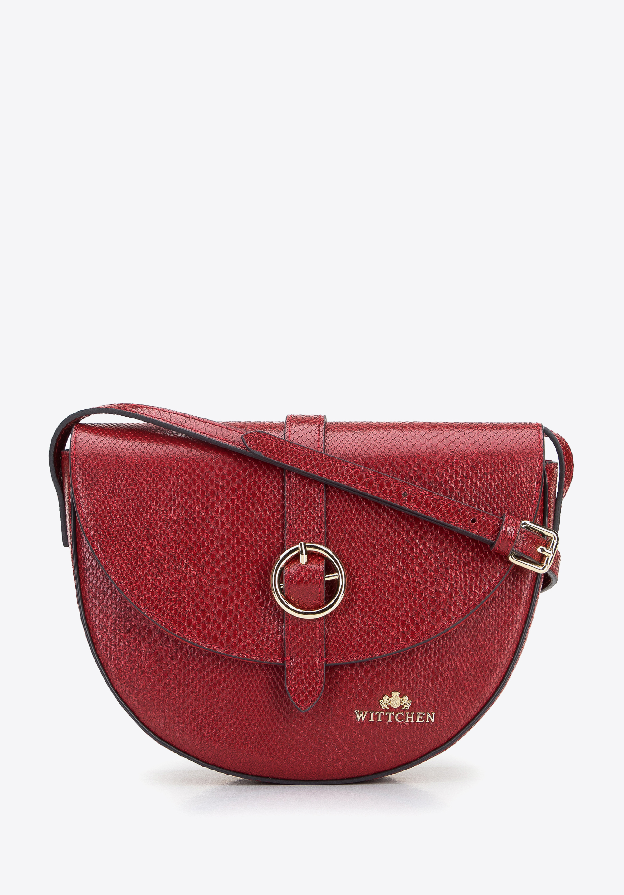 Umhängetasche für Damen aus Leder mit runder Schnalle, rot, 96-4E-635-3, Bild 1