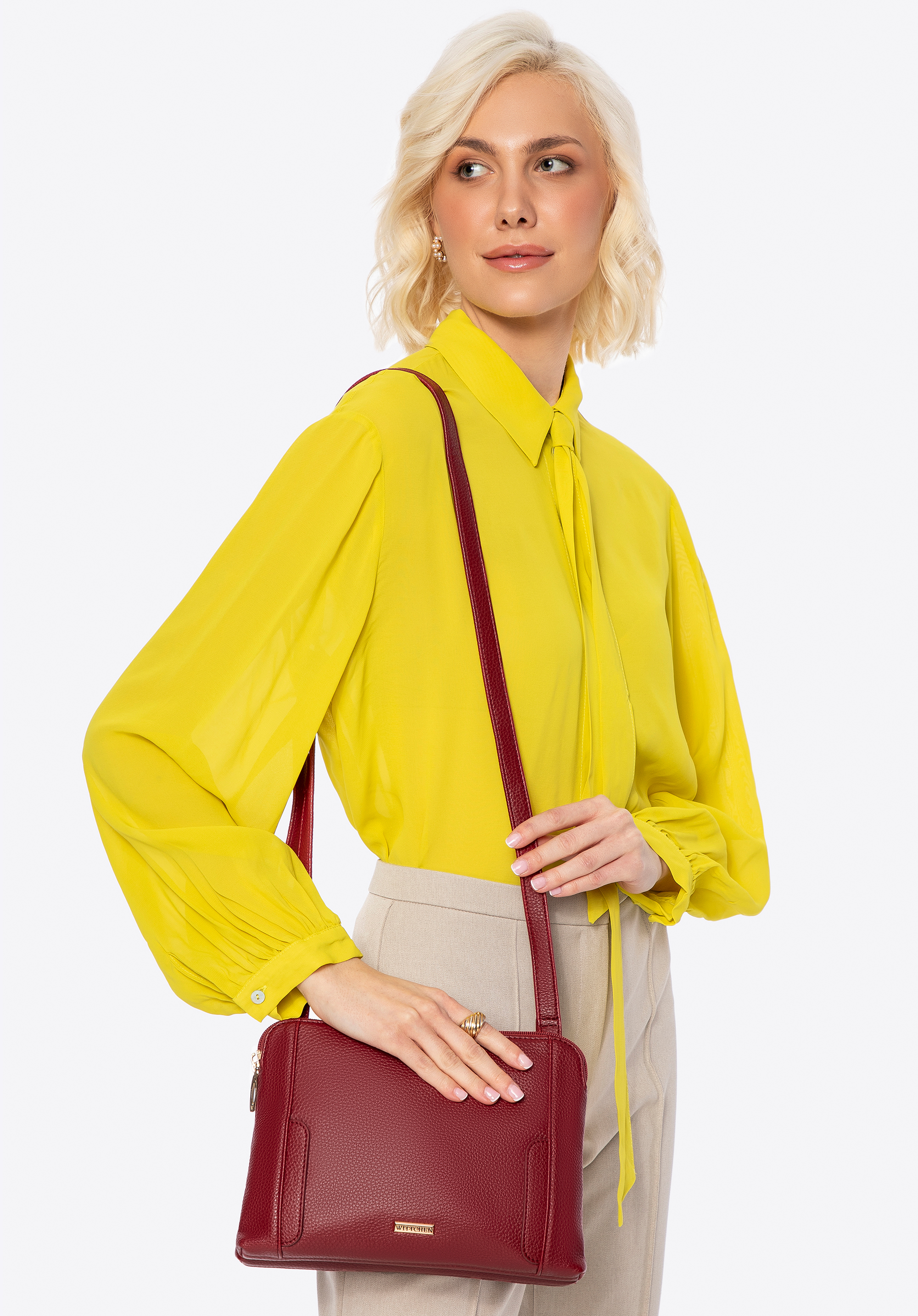 Umhängetasche mit zwei Fächern für Damen, rot, 100-4Y-009-3, Bild 1