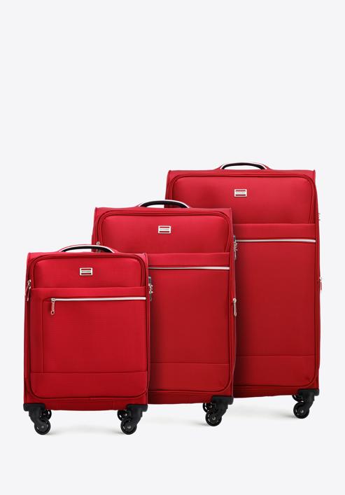 Weichschalenkoffer-Set mit glänzendem Reißverschluss, rot, 56-3S-85S-86, Bild 1