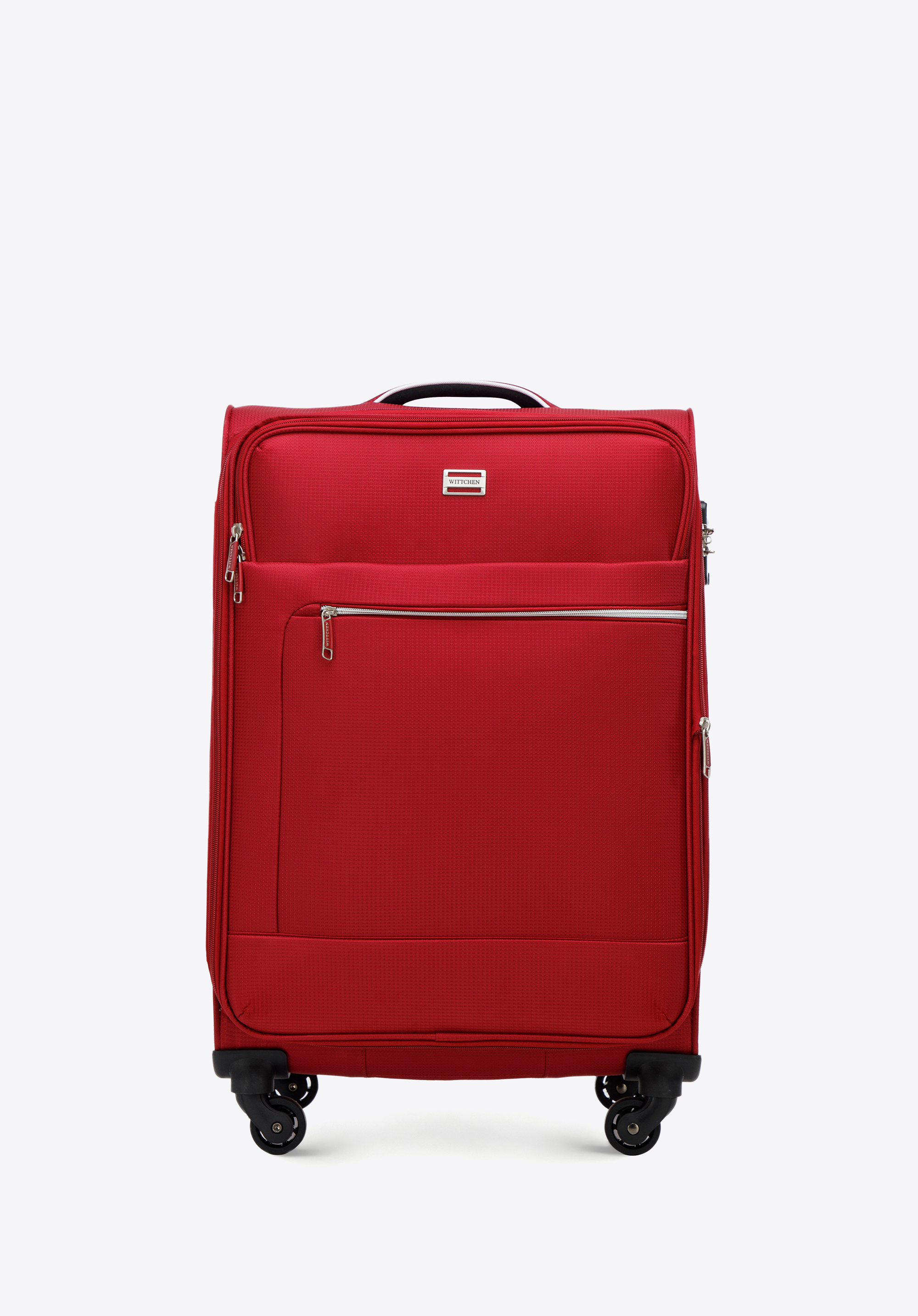 Mittelgroßer Weichschalenkoffer mit glänzendem Reißverschluss, rot, 56-3S-852-35, Bild 1