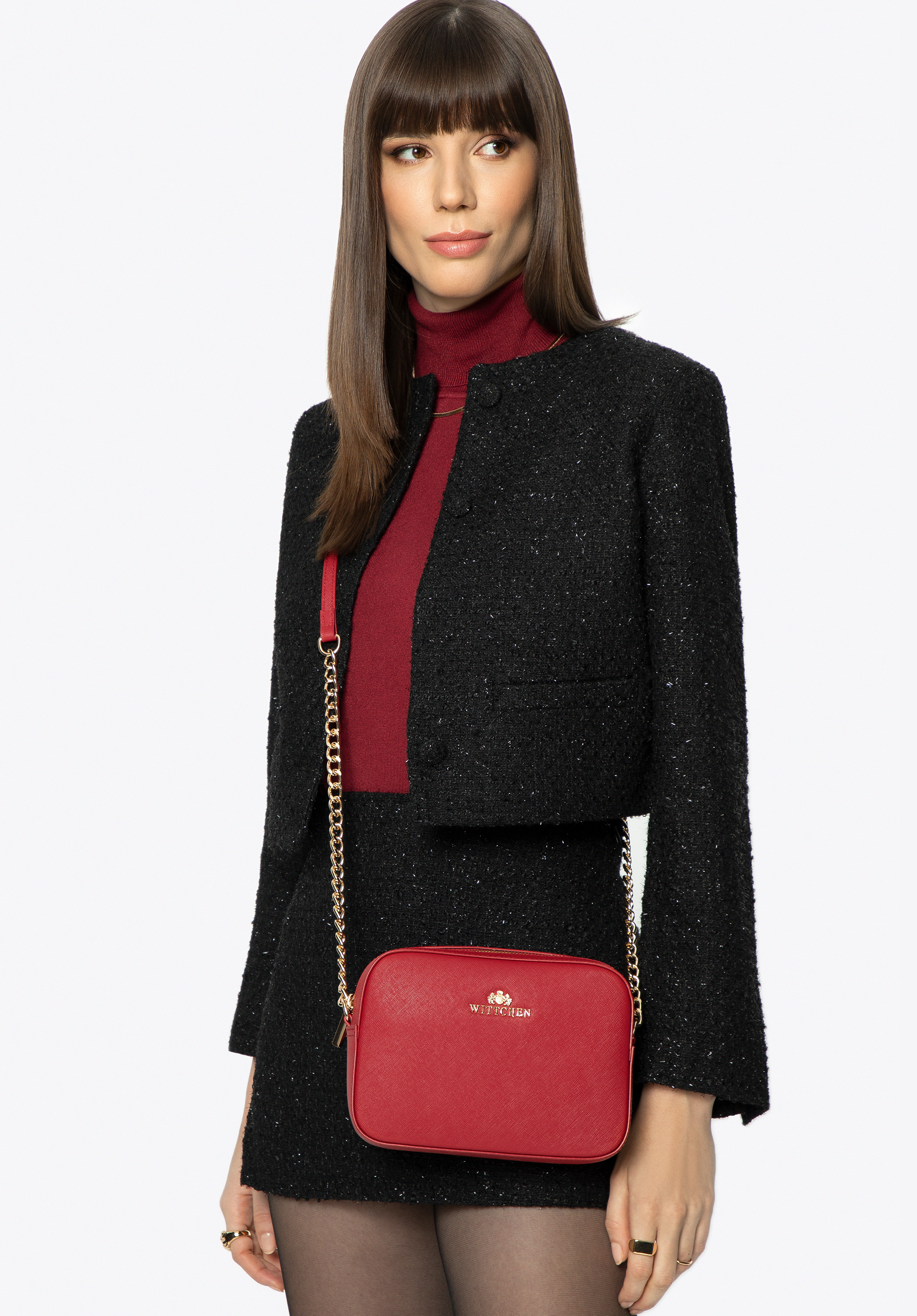 Geantă crossbody cu lanț din piele Saffiano