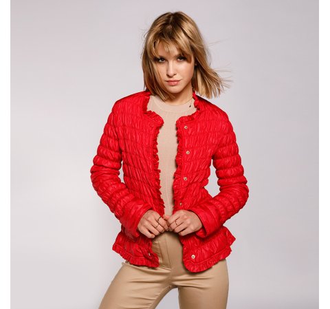 Jachetă de damă matlasată și șifonată, roșu, 92-9N-402-3-M, Fotografie 1