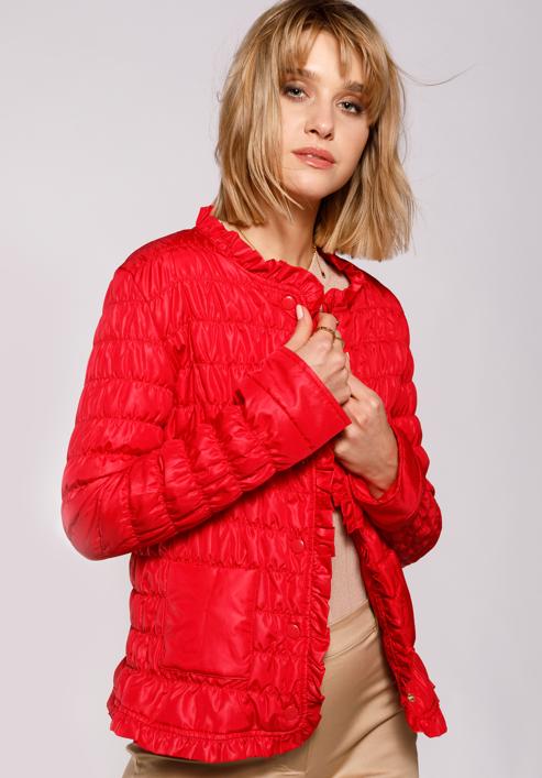 Jachetă de damă matlasată și șifonată, roșu, 92-9N-402-3-M, Fotografie 2