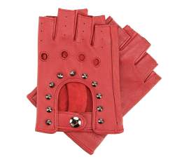 Mănuși de damă din piele fără degete cu perforații, roșu, 46-6-303-2T-M, Fotografie 1