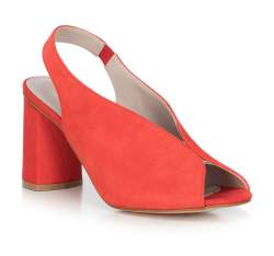 Sandale de damă din piele întoarsă cu toc, cu elastic, roșu, 90-D-651-3-40, Fotografie 1