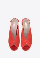 Sandale de damă din piele întoarsă cu toc, cu elastic, roșu, 90-D-651-3-37, Fotografie 7