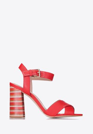 Sandale de dama din piele cu toc cu dungi, roșu, 88-D-557-3-37, Fotografie 1