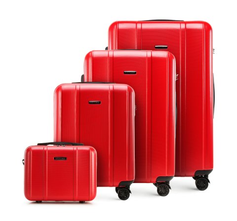 Set de valize din policarbonat cu relief vertical, roșu, 56-3P-71K-1, Fotografie 1