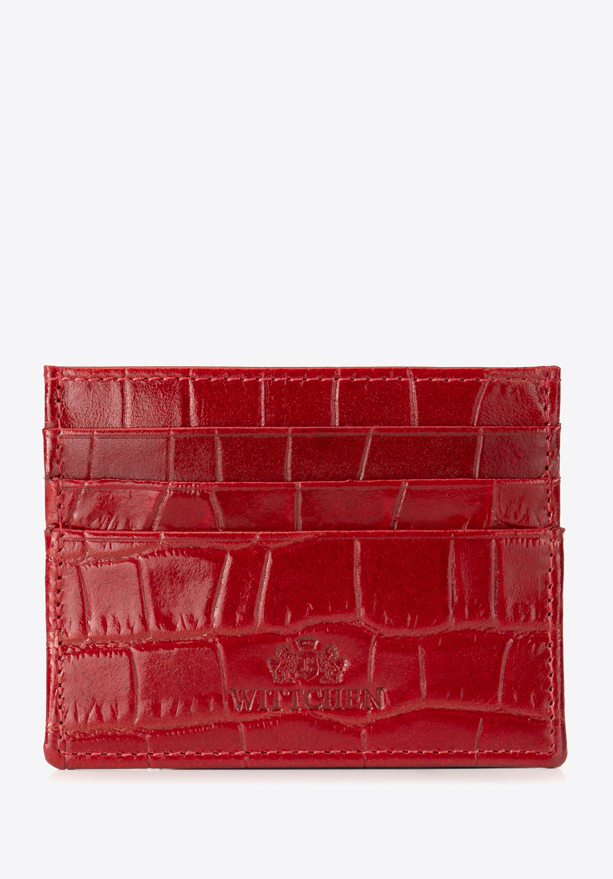 Suport pentru carduri de credit din piele embosată croco, roșu, 98-2-002-3C, Fotografie 1