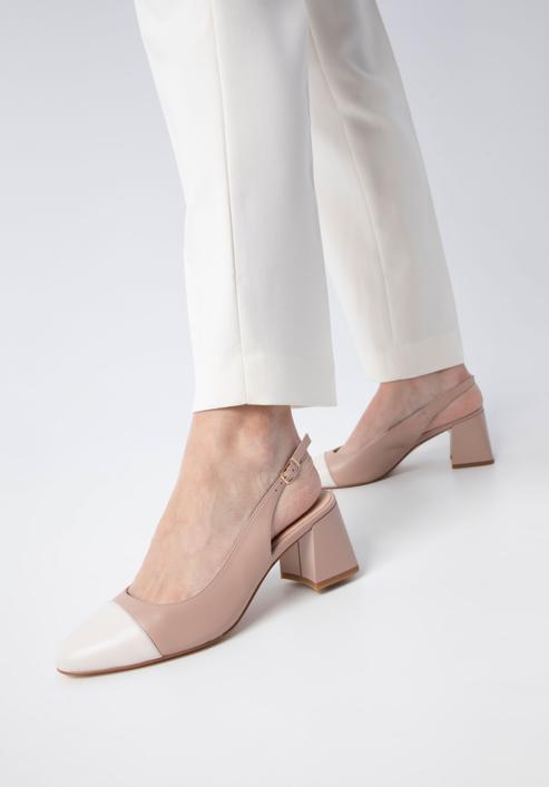 Pantofi  damă din piele cu toc bloc, roz - alb, 98-D-964-P-39, Fotografie 15