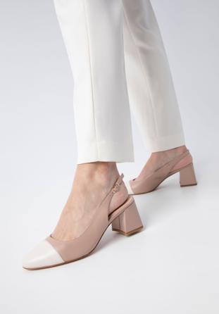Pantofi  damă din piele cu toc bloc, roz - alb, 98-D-964-P-36, Fotografie 1