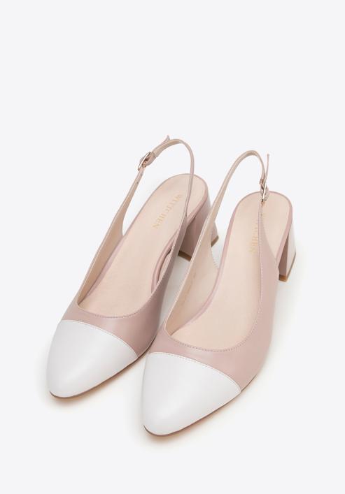 Pantofi  damă din piele cu toc bloc, roz - alb, 98-D-964-P-38, Fotografie 2