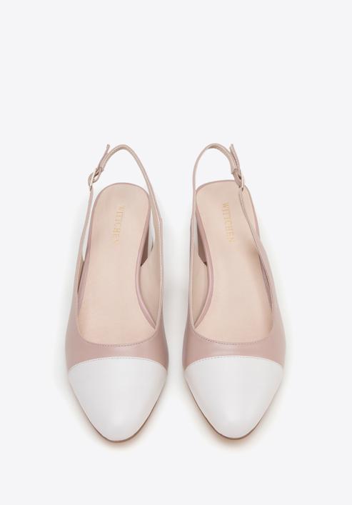 Pantofi  damă din piele cu toc bloc, roz - alb, 98-D-964-90-38, Fotografie 3