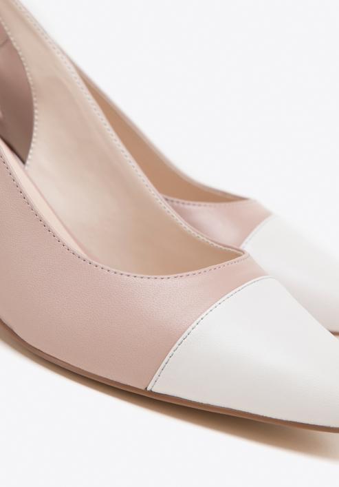 Pantofi  damă din piele cu toc bloc, roz - alb, 98-D-964-P-39, Fotografie 8
