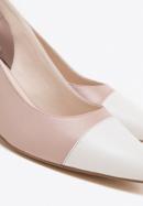 Pantofi  damă din piele cu toc bloc, roz - alb, 98-D-964-90-36, Fotografie 8